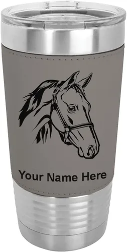 Miniatura 17 de LaserGram - Taza de 20 oz con aislamiento al vacío, con cabeza de caballo 2, grabado personalizado incluido (piel sintética, estilo béisbol)