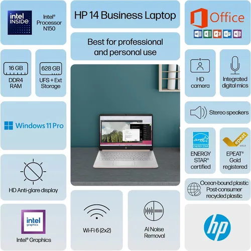 Miniatura 3 de HP - Laptop insignia de 14" 2025 con potencia de IA, para oficina y estudiantes, duración de vida útil, CPU Intel de 4 núcleos, 16 GB de RAM, 628 GB