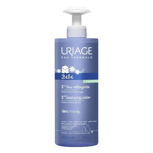 Uriage Baby 1st cleansing water with Organic Edelweiss, Softens baby's delicate skin, Ultra-convenient pump, Soap Free, Face & body, Physiological pH