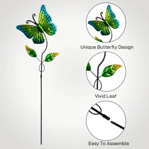 Miniatura 4 de Paquete de 5 Estacas Decorativas de Jardín con Mariposas, Decoración al Aire Libre de Metal para Patio y Jardín