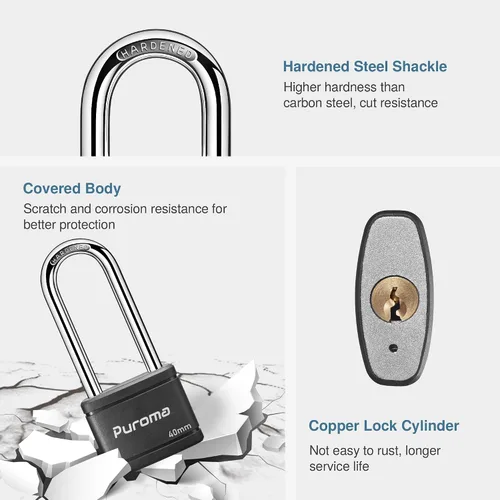Miniatura 4 de Puroma Paquete de 2 Candados con Llave de 3 Claves, Cerradura de 2.5 Pulgadas (63.5mm) de Alta Resistencia para Puerta, Valla, Cerrojo de Armario