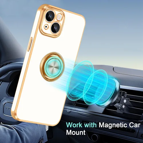 Miniatura 7 de Fingic Funda para iPhone 14 (no compatible con iPhone 14 Pro/14 Plus/14 Pro Max)[con soporte de anillo giratorio de 360°]
