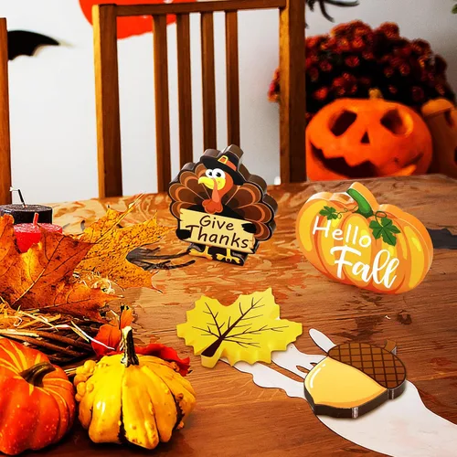 Miniatura 5 de Bucherry 4 piezas de decoración de bandeja escalonada de otoño de Acción de Gracias, letreros de madera de otoño, calabaza, hoja de arce, cosecha