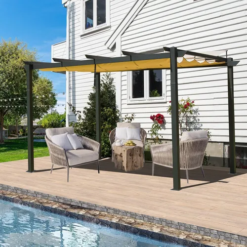 Miniatura 9 de Domi - Pérgola retráctil para exteriores de 10 x 13 pies, moderna pérgola de enrejado de uva con toldo para sombra, refugio de aluminio para patio