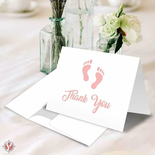 Miniatura 2 de Tarjetas de felicitación de agradecimiento con huella rosa para bebé, baby shower, cumpleaños, invitación, felicitación, celebración, tarjetas