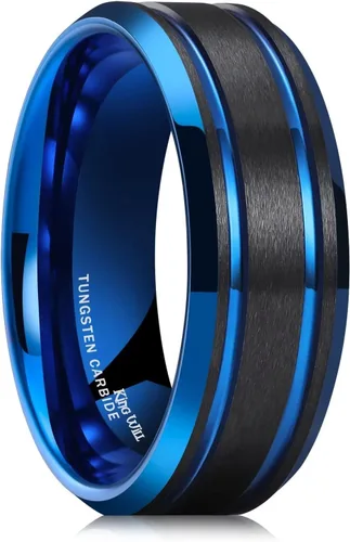 Miniatura 33 de King Will Anillo de boda de carburo de tungsteno para hombre con diseño de ranura, 6/7/0.315 in de ancho, acabado cepillado/pulido para hombre