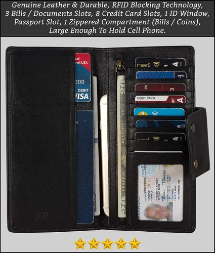 Miniatura 2 de Mou Meraki - Cartera larga de piel auténtica con bloqueo RFID, plegable vintage para hombre