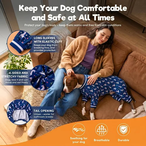 Miniatura 5 de LovinPet Ropa de pijama para perros grandes: cuidado de heridas/camisa de mastín poscirugía, pijama ligera y elástica para perros, sirenas