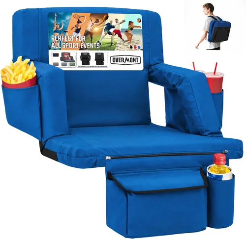 Miniatura 14 de Overmont Asiento de Estadio con Soporte para la Espalda - Cojín Acolchado de 2.8'' Reclinable de 6 Posiciones Asiento de Gradería con Ganchos Dobles