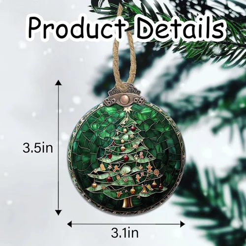 Miniatura 6 de Decoraciones navideñas de vitrales, colgante de campana pequeña para ventana, árbol de Navidad, adornos colgantes retro verde atrapasoles de Verde