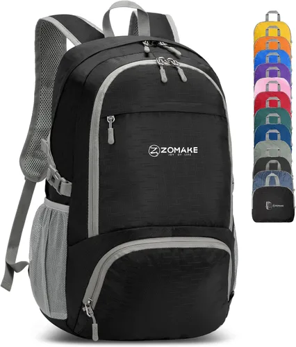 Miniatura 8 de ZOMAKE Mochila plegable ligera 30L, mochilas plegables para senderismo, mochila plegable compacta resistente al agua para viajes Naranja