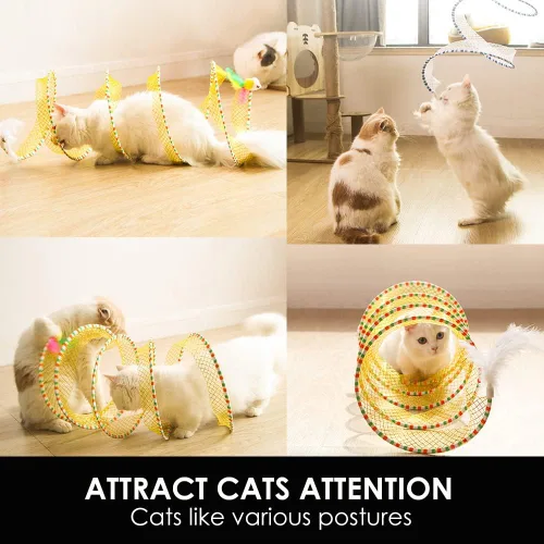 Miniatura 7 de Juguete de túnel en espiral para gatos, 25.59 pulgadas desplegado con varita de gato, plegable, túnel en espiral de caza con juguetes de ratón