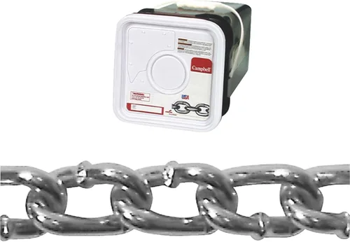Campbell 0322026 Cadena de acero con bajo contenido de carbono en cubo cuadrado en cubo cuadrado, chapado en zinc, 2/0 comercio, 0.18 pulgadas de