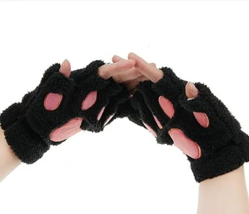 Miniatura 2 de Himine 1 par de guantes de felpa de invierno sin dedos con garra de gato