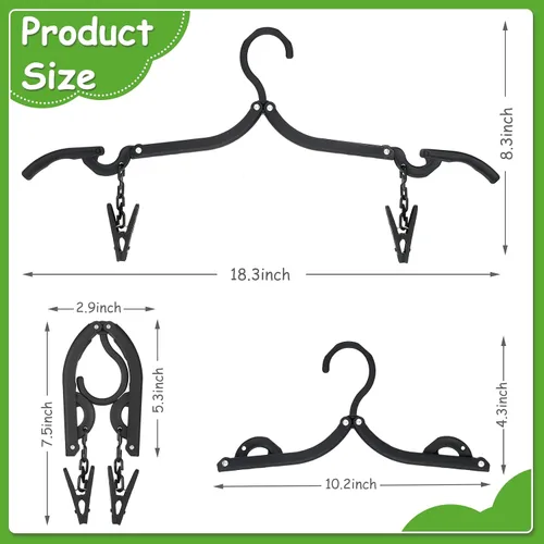 Miniatura 2 de Perchas plegables de viaje plegables con clips, perchas plegables portátiles plegables para colgar abrigos, estante de secado de viaje para ropa