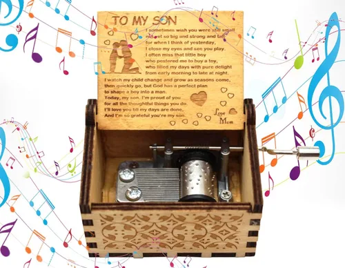 Cajas de música de madera, To My Son Caja de música vintage con manivela, regalos para Navidad, Acción de Gracias, cumpleaños, graduación, cajas