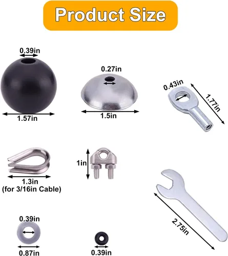 Miniatura 2 de Kit de cable de repuesto para fitness, cuerda de alambre de acero recubierto de poliuretano de 32.8 pies de 0.197 in con 17 accesorios