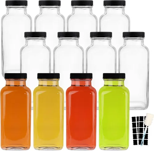 Miniatura 8 de HINGWAH Botellas de vidrio de 12 onzas, juego de 20 botellas de agua de vidrio vintage con tapas, ideales para almacenar jugos, leche, bebidas