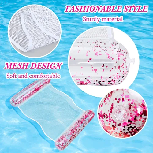 Miniatura 3 de Sratte Flotador de piscina con purpurina, hamaca de agua para piscina, tumbonas inflables para piscina, flotadores de agua multiusos para adultos