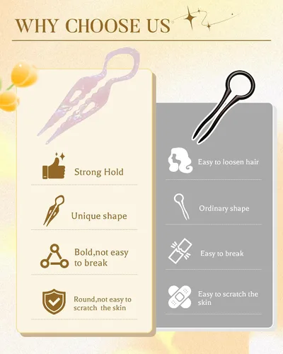 Miniatura 6 de 3 horquillas francesas para el cabello, de acrílico para moño, moños, rizos franceses, diseño dentado antideslizante, ángulo curvado para un mejor