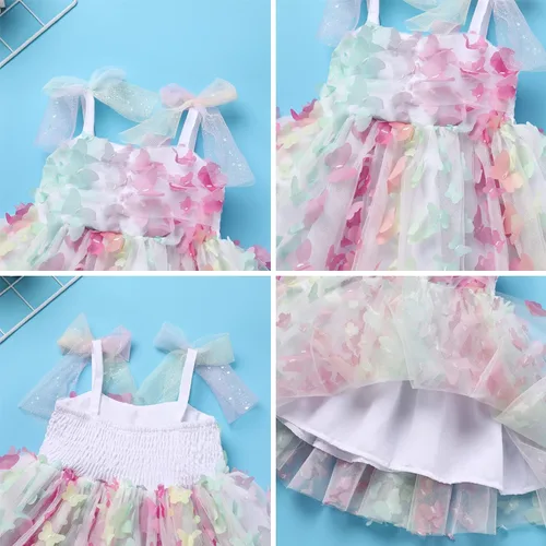 Miniatura 5 de ODASDO Vestido de fiesta de cumpleaños para niñas pequeñas, con lazo, tirantes delgados, tutú de tul, vestido de princesa, concurso de fiesta