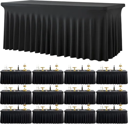 Miniatura 19 de Paquete de 2 manteles de spandex para mesas rectangulares de 8 pies, mantel elástico rosa de 8 pies, manteles ajustados, falda de mesa para fiestas