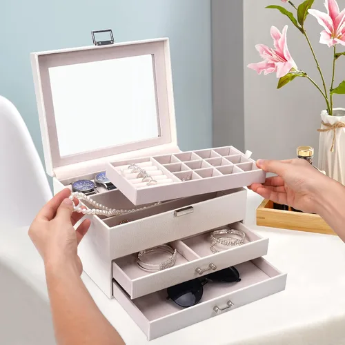 Miniatura 6 de ATAIMEISEN Joyero, caja de reloj, organizador de relojes, caja de almacenamiento de joyas, almacenamiento y organización, reloj de 4 capas