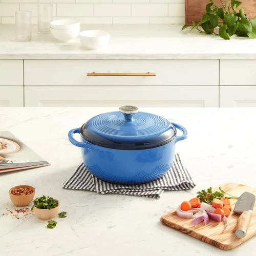 Miniatura 10 de Lodge Horno holandés de hierro fundido esmaltado de 4.5 cuartos de galón con tapa, asas dobles, apto para horno hasta 500° F o en la estufa, uso