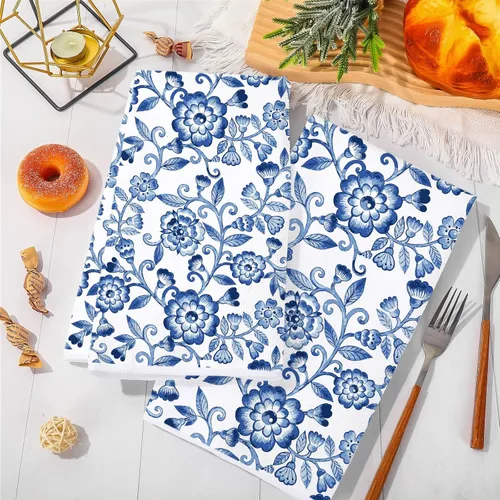 Miniatura 4 de JarThenaAMCS Toalla de cocina floral azul y blanco, estilo bohemio, vintage, de 18 x 28 pulgadas, secado a mano, para cocinar, hornear, limpiar, 2