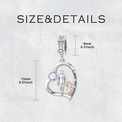 Miniatura 79 de PROESS Dije para padre, madre e hija, pulsera de plata de ley para pulseras, regalos de cumpleaños, día de San Valentín, para hija, madre, amante