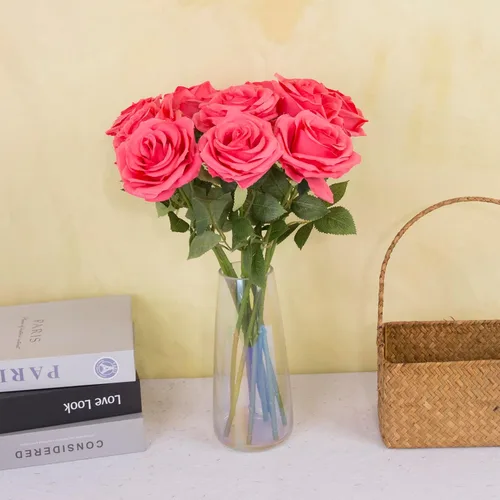 Miniatura 37 de Carlita's Blooms 15 piezas Rosas Falsas Flores Artificiales de Seda Flor Rosa Falsa Tallos Largos Ramo para Arreglo Centro de Mesa de Boda Fiesta