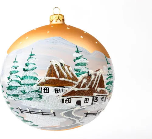 Miniatura 13 de Adorno navideño de capilla azul con soporte, bola de vidrio soplado polaco pintada a mano, bola extra grande de 8 pulgadas/200mm, adorno de fe eterna