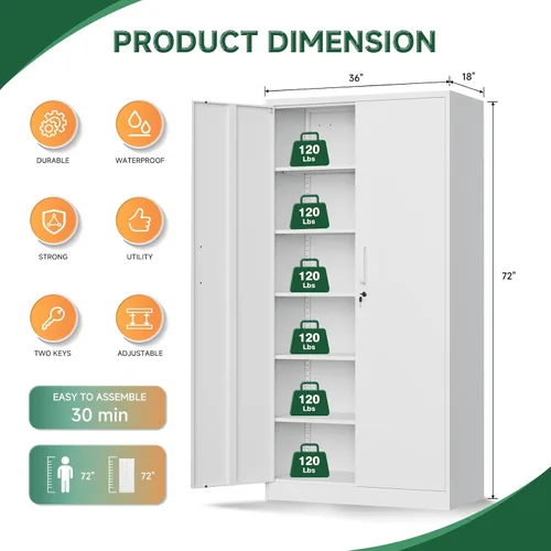 Miniatura 3 de Letaya Gabinete de Almacenamiento de Metal con Puerta con Cerradura Estante Ajustable, Casilleros de Acero de 72" para Oficina, Hogar, Escuela