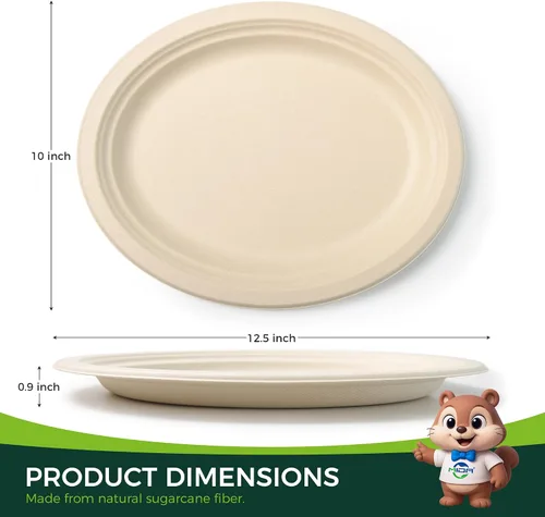 Miniatura 2 de Platos de papel ovalados 100% compostables de 12 pulgadas, paquete de 125 platos desechables grandes y resistentes para barbacoas, fiestas, pícnic