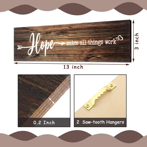 Miniatura 2 de 4 letreros de madera rústica con texto en inglés «Faith Love Hope», «Make All Things Possible», «Easy Work Living» para decoración de pared