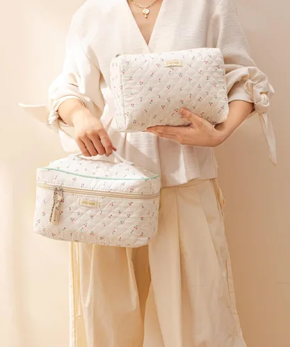 Miniatura 7 de HBselect Bolsa de Maquillaje Acolchada, 3 Piezas de Gran Bolsa de Maquillaje de Viaje de Algodón, Linda Bolsa de Maquillaje Floral Coquette, Bolsa