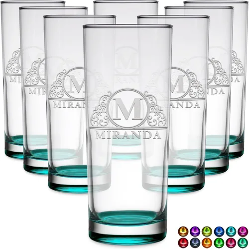 Miniatura 78 de Highball personalizado de 10.5 onzas con fondo negro, vaso Collins alto personalizado, cóctel de bebida mixta recta, inicial con nombre de regalo