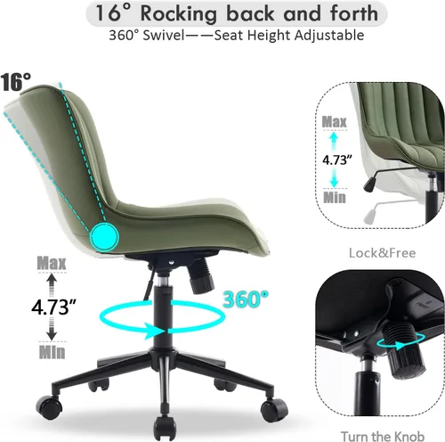Miniatura 4 de YOUNIKE Silla de Escritorio de Oficina en Casa sin Brazos con Ruedas Silla de Tocador Compacta y Cómoda con Respaldo Ajustable Moderna Pequeña Verde