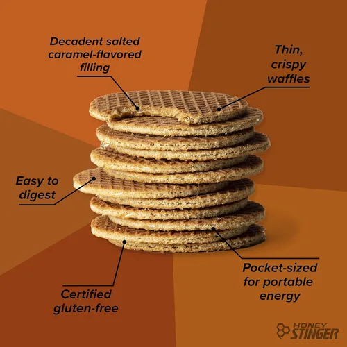Miniatura 4 de Honey Stinger Waffle orgánico sin gluten con caramelo salado, energía Stroopwafel para ejercicio, resistencia y rendimiento, nutrición deportiva
