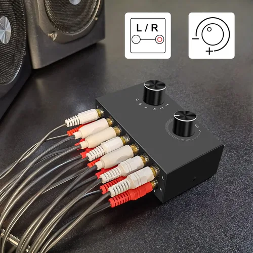 Miniatura 3 de Conmutador de audio RCA de 6 canales, selector de audio de 6 entradas-1salida, caja selectora estéreo pasiva compatible con cine en casa, HDTV