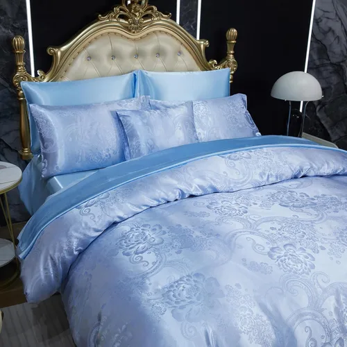 Miniatura 14 de Juego de edredón Queen de jacquard verde, juego de sábanas, elegante juego de ropa de cama de 8 piezas bordado, diseño floral neoclásico, decoración