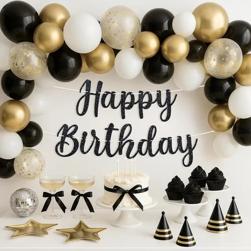 Miniatura 2 de Cartel de feliz cumpleaños pre-encordado – No DIY – Cartel negro de feliz cumpleaños para hombres y mujeres – Guirnalda preencordada en hebras de 6