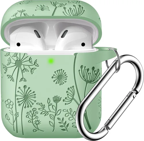 Miniatura 16 de Lerobo Funda protectora completa para AirPods de 2ª y 1ª generación, con grabado de flores, compatible con Apple AirPod, funda de carga con llavero