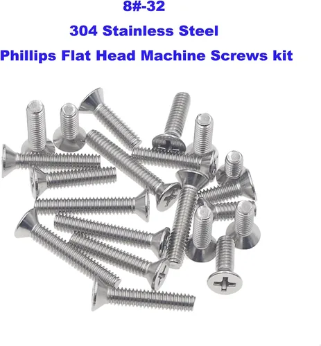 Miniatura 5 de 8#-32 304 Juego surtido de tornillos Phillips de acero inoxidable de cabeza plana para máquina (8#-32)