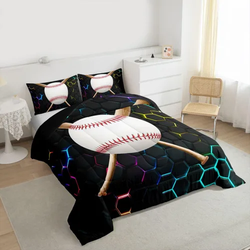 Miniatura 4 de Erosebridal Juego de edredón de béisbol tamaño individual, juegos de ropa de cama deportiva para niños, edredones y juegos de ropa de cama de nido