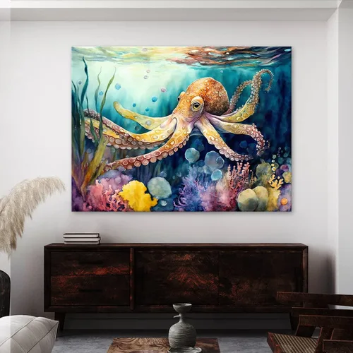 Miniatura 2 de Sense Canvas Octopus Vibrant Ocean 7 - Lienzo decorativo para decoración del hogar, póster grande de 40 x 30 pulgadas, 0.75 pulgadas