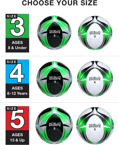 Miniatura 3 de Xcello Sports Balón de fútbol (negro/verde/plata, blanco/verde/plata) con bomba (talla 3, paquete de 6)