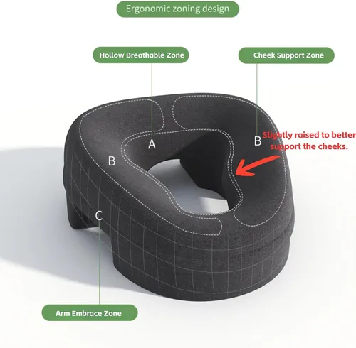 Miniatura 3 de Almohada ergonómica de espuma viscoelástica boca abajo para masaje, estómago durmiendo después de una cirugía ocular BBL con funda lavable