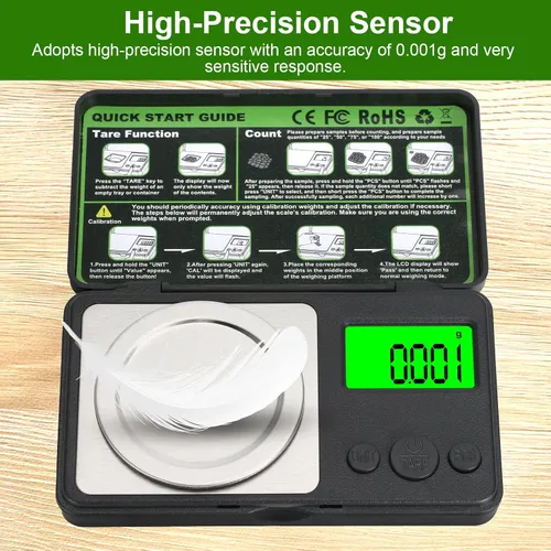 Miniatura 7 de Báscula digital de miligramo de 0.00 oz/1.76 oz, microbáscula portátil con pantalla, báscula de laboratorio de alta precisión para polvo