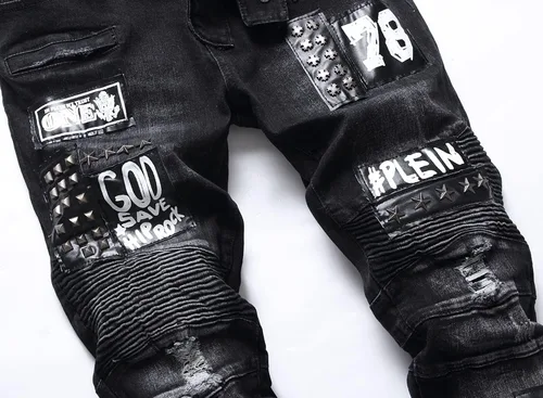 Miniatura 3 de Liuhond Skinny Slim Fashion - Jeans elásticos de motociclista de Hip Hop con agujeros rectos rasgados.